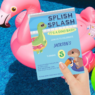 Spanska Stänk Dino Bassäng Party födelsedag Inbjudningar