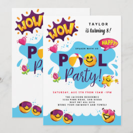 Spanska Stänk-födelsedag / 3D-emoji / Bassäng part Inbjudningar