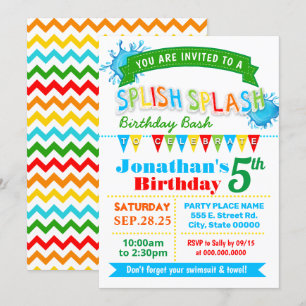 Spanska stänk födelsedag, primärt färger party inbjudningar