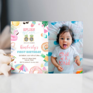 Spanska Stänk Girl Bassäng Party Rosa Photo Inbjudningar