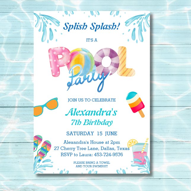Spanska Stänk Kids Bassäng Party Inbjudningar (Skapare uppladdad)