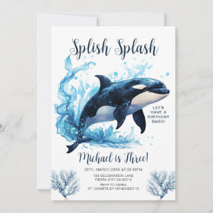 Spanska Stänk Killer Whale Boy Ocean Sea Birthday Inbjudningar