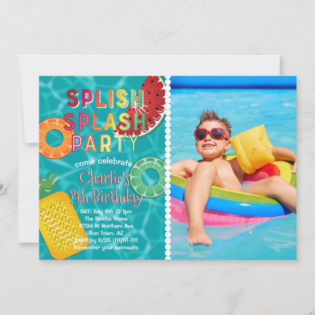 Spanska Stänk Party l Bassäng födelsedag l sommarf Inbjudningar (Framsida)