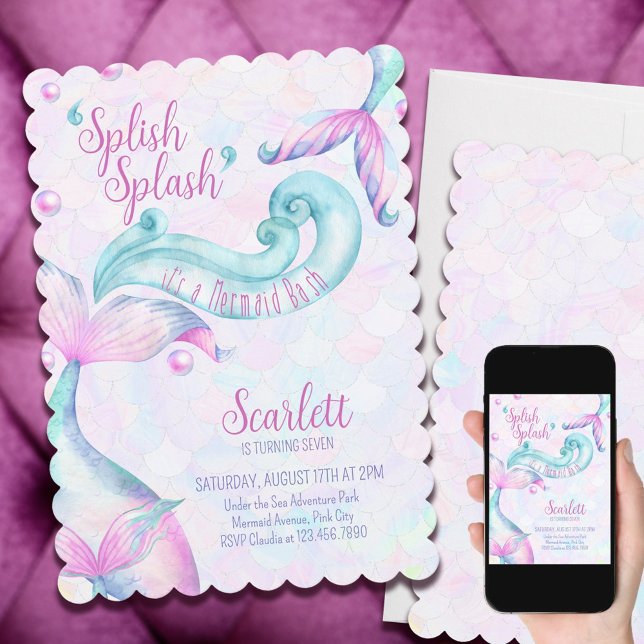 Spanska Stänk Sjöjungfru Bash Girl Födelsedagsfest Inbjudningar (Skapare uppladdad)