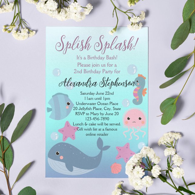Spanska Stänk under Havsflickornas födelsedag Inbjudningar (splish splash birthday bash girls under the sea invitation)