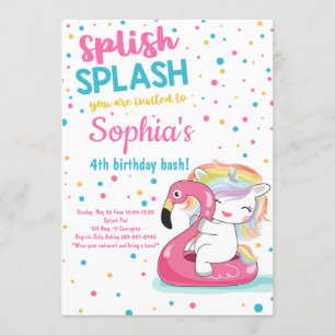 Spanska Stänk Unicorn Bash Bassäng Girl Birdday Inbjudningar