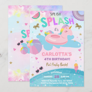 Spanska stänk Unicorn bassäng party inbjudan. Inbjudningar