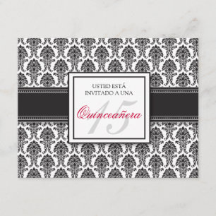 SPANSKA Svarta Damask Quinceañera Formella Inbjuda Inbjudningar