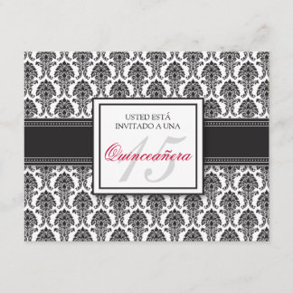 SPANSKA Svarta Damask Quinceañera Formella Inbjuda Inbjudningar