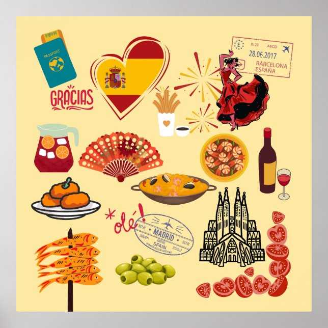 Spanska symboler Travel Älskare Poster (Framsidan)