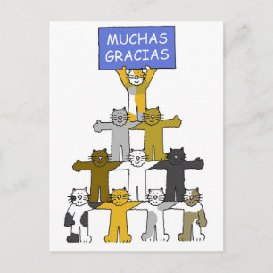 Spanska Tack Muchas Gracias Tecknad Cats Vykort