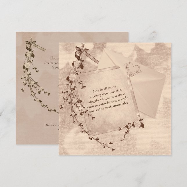 Spanska texten Bröllop Vow Renewal inbjudan (Fram/baksida)