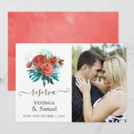 Spanska turkos och Coral Bröllop spara datum Datumet