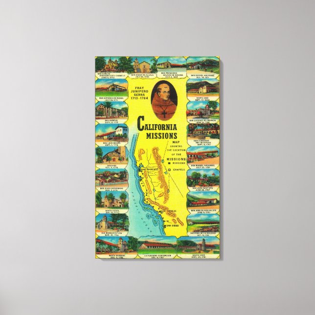 Spanska Uppdrag av Kalifornien, visa Canvastryck (Framsida)