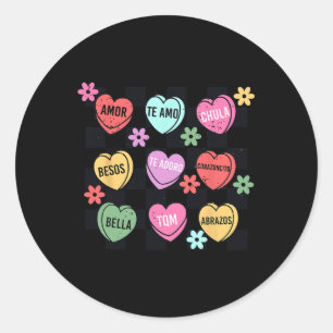 Spanska Valentine Conversation Hearts Feliz San Va Runt Klistermärke