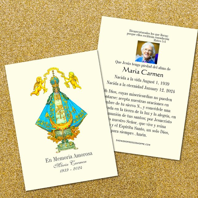 Spanska vår Dam i San Juan Funeral Memorial Heliga Visitkort (Easy to personalize Our Lady of San Juan de los Lagos funeral prayer cards)
