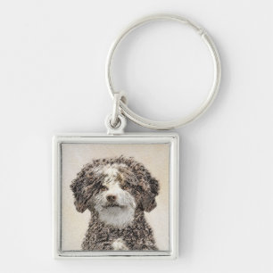 Spanska Vatten-Hund - Cute Original Hund Art Fyrkantig Silverfärgad Nyckelring