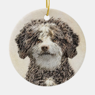 Spanska Vatten-Hund - Cute Original Hund Art Julgransprydnad Keramik