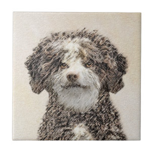 Spanska Vatten-Hund - Cute Original Hund Art Kakelplatta