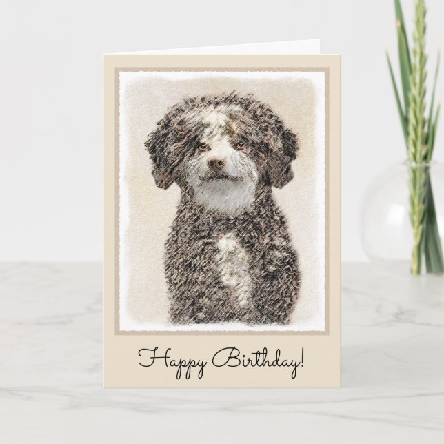 Spanska Vatten-Hund - Cute Original Hund Art Kort (Framsida)