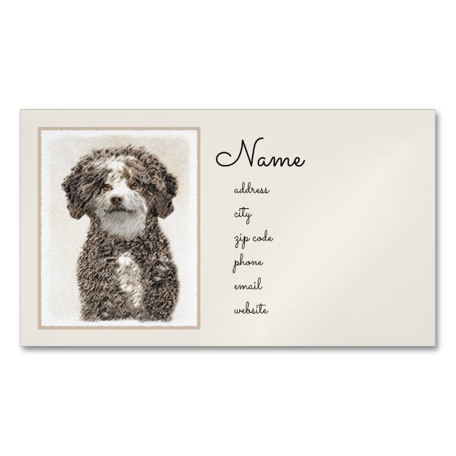 Spanska Vatten-Hund - Cute Original Hund Art Magnetiska Visitkort (Framsida)