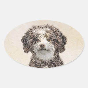 Spanska Vatten-Hund - Cute Original Hund Art Ovalt Klistermärke