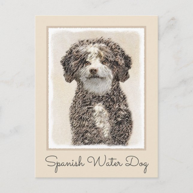 Spanska Vatten-Hund - Cute Original Hund Art Vykort (Framsida)