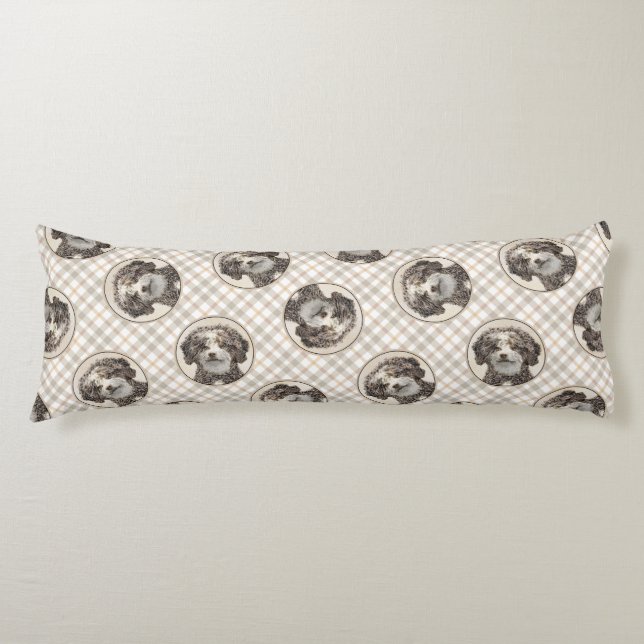 Spanska Vatten Hund Painting Brown Bicolor Hund Ar Kroppskudde (Framsidan)