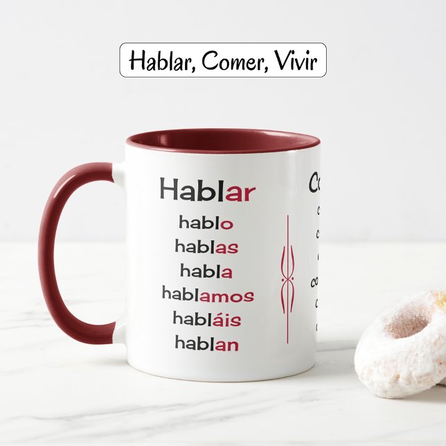 Spanska verb lärarutbildning mugg (Combo mug maroon option)