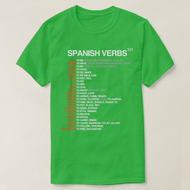 Spanska verbs 101 Spanska T Shirt (Design framsida)