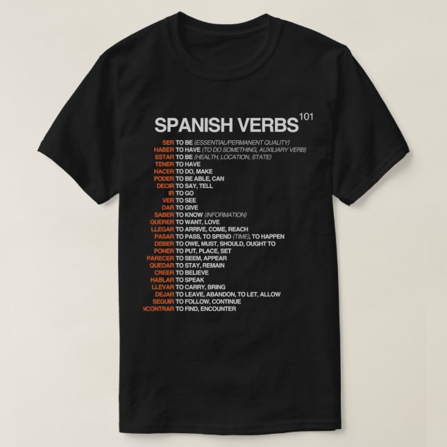 Spanska verbs 101 Språkskylt T Shirt (Design framsida)