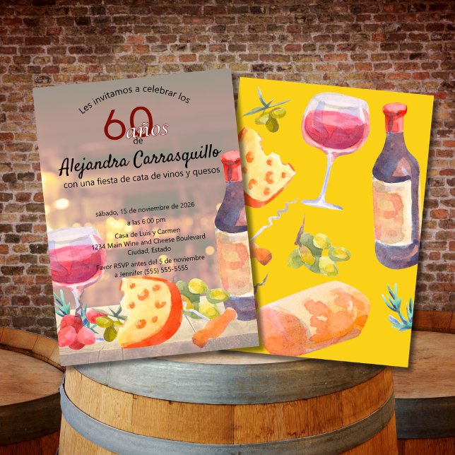 Spanska Vin & Cheese Tasting Classy 60 Birthday Inbjudningar (Skapare uppladdad)