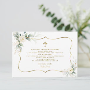 Spanska vita blommor Gracias Con Oración Bautizo Tack Kort