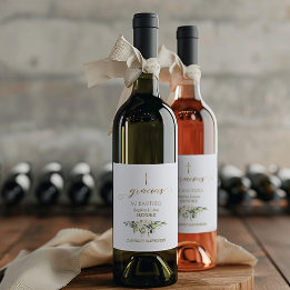 Spanska vitblommor Gracias Calligraphy Bautizo Vinflaska Etikett