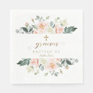Spanska vitblommor Guld Girl Bautizo Pappersservett