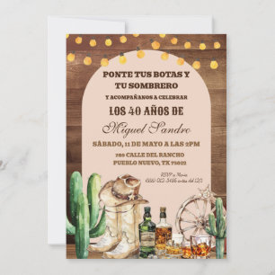 Spanska Vuxen Rustic Wood whiskey Cowboy Man Inbjudningar