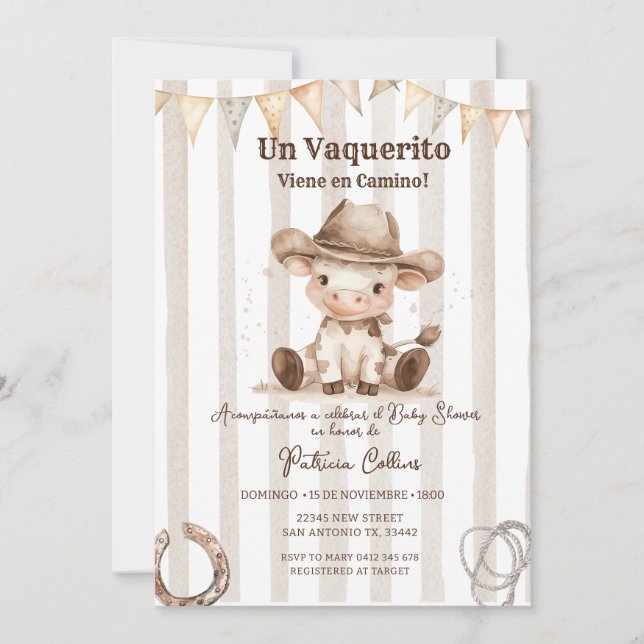 Spanska Westerna Vaquerito Cowboy Baby Shower Inbjudningar (Framsida)