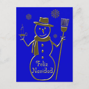 Spanskt god julkort Feliz Navidad för snögubbe Helg Vykort