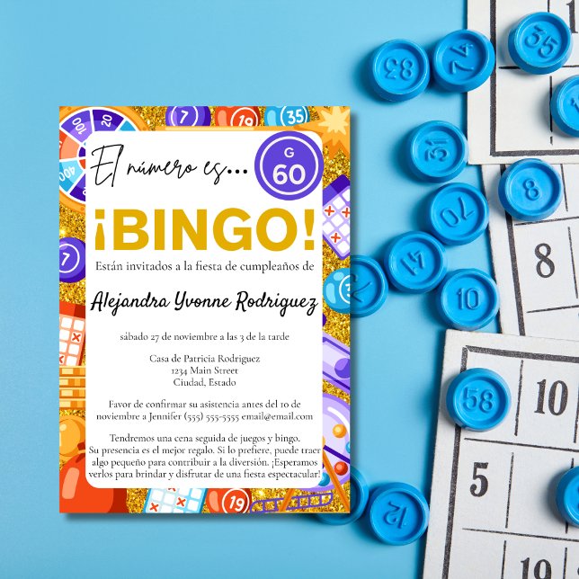 Spanskt Kul Bingo & Spel Guld 60-årsdag Inbjudningar (Skapare uppladdad)