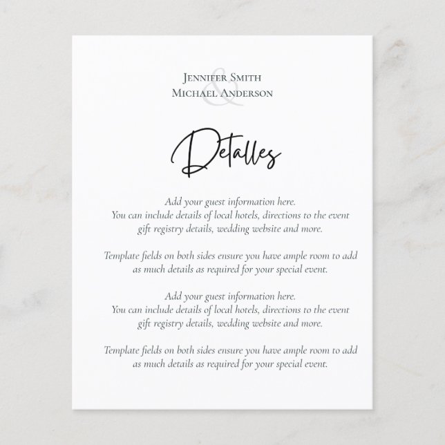 Spanskt manus Bröllop Detalles Mall Bilaga (Framsida)