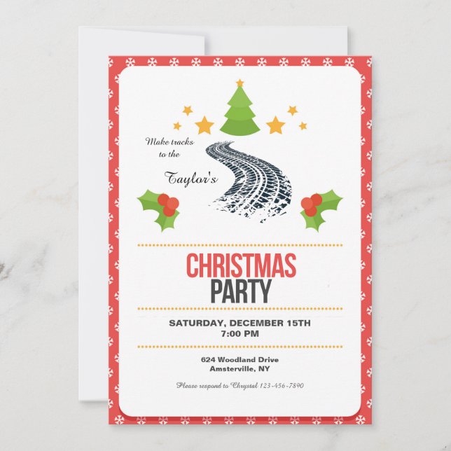 Spår i Snö jul Party Inbjudningar (Framsida)