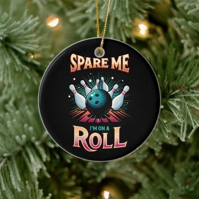Spar mig, jag är på roll - bowling julgransprydnad keramik (Träd)