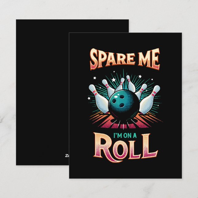 Spar mig, jag är på roll - bowling julkort (Fram/baksida)