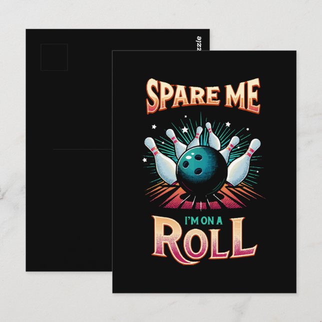 Spar mig, jag är på rulle - bowling vykort (Fram/baksida)