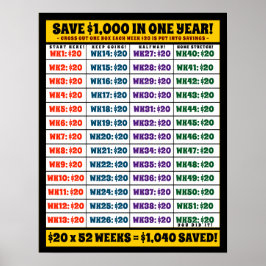 Spara 1000 dollar på ett år! Penningmål Poster