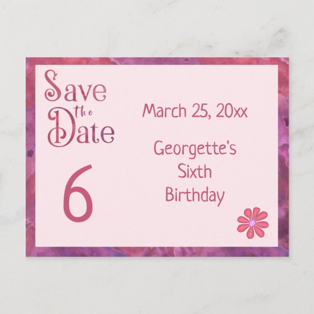 Spara 6e-födelsedagen för en flicka meddelande vykort (Framsida)