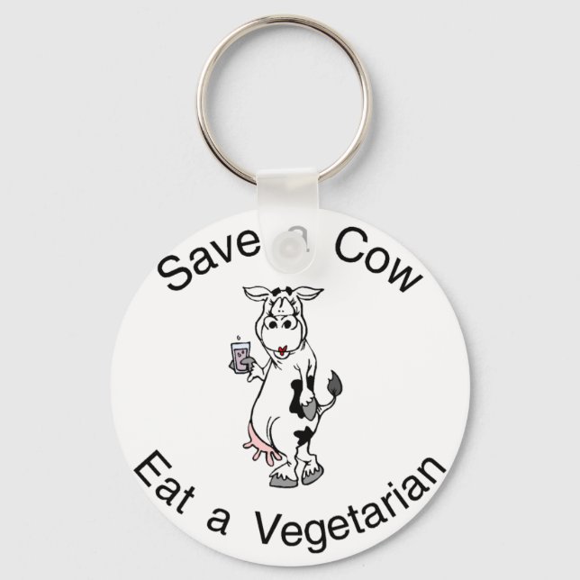 Spara a Cow Eat A Vegetarian Nyckelring (Framsida)