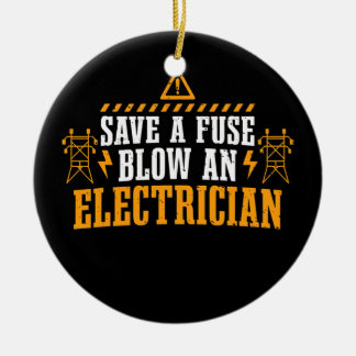 Spara A Fuse Blow an Electrician Roligt Lightning Julgransprydnad Keramik