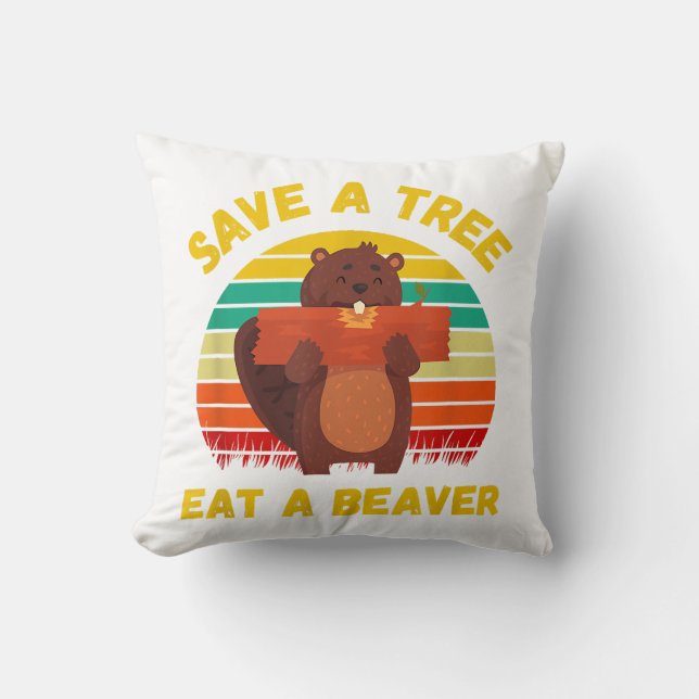 Spara a Träd Eat a Beaver Funny Beaver Pun Vuxen H Kudde (Framsida)