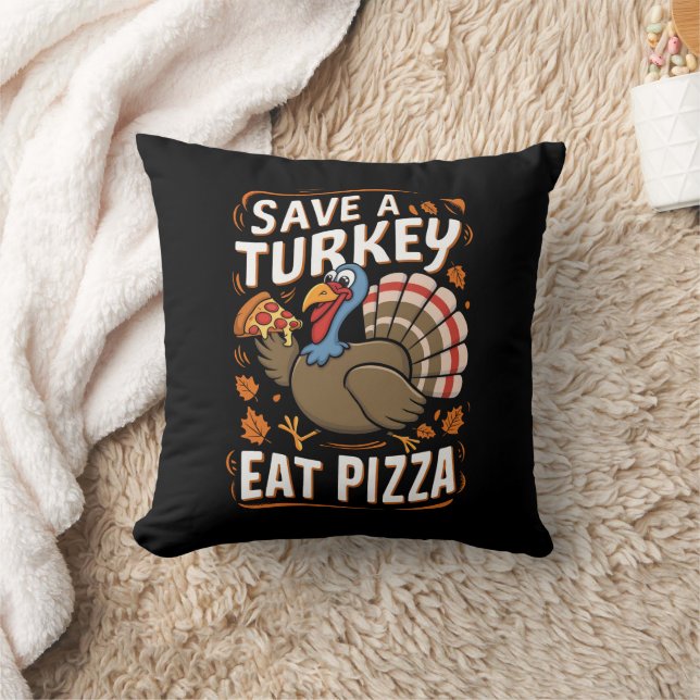 Spara A turkey Eat Pizza Funny Thanksgiving Costum Kudde (Filt)